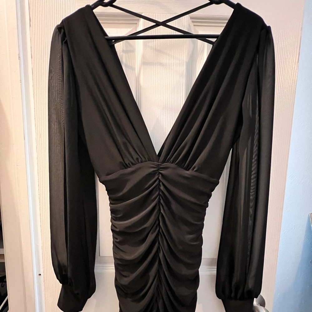 Windsor Black Long Sleeve Ruched Dress
